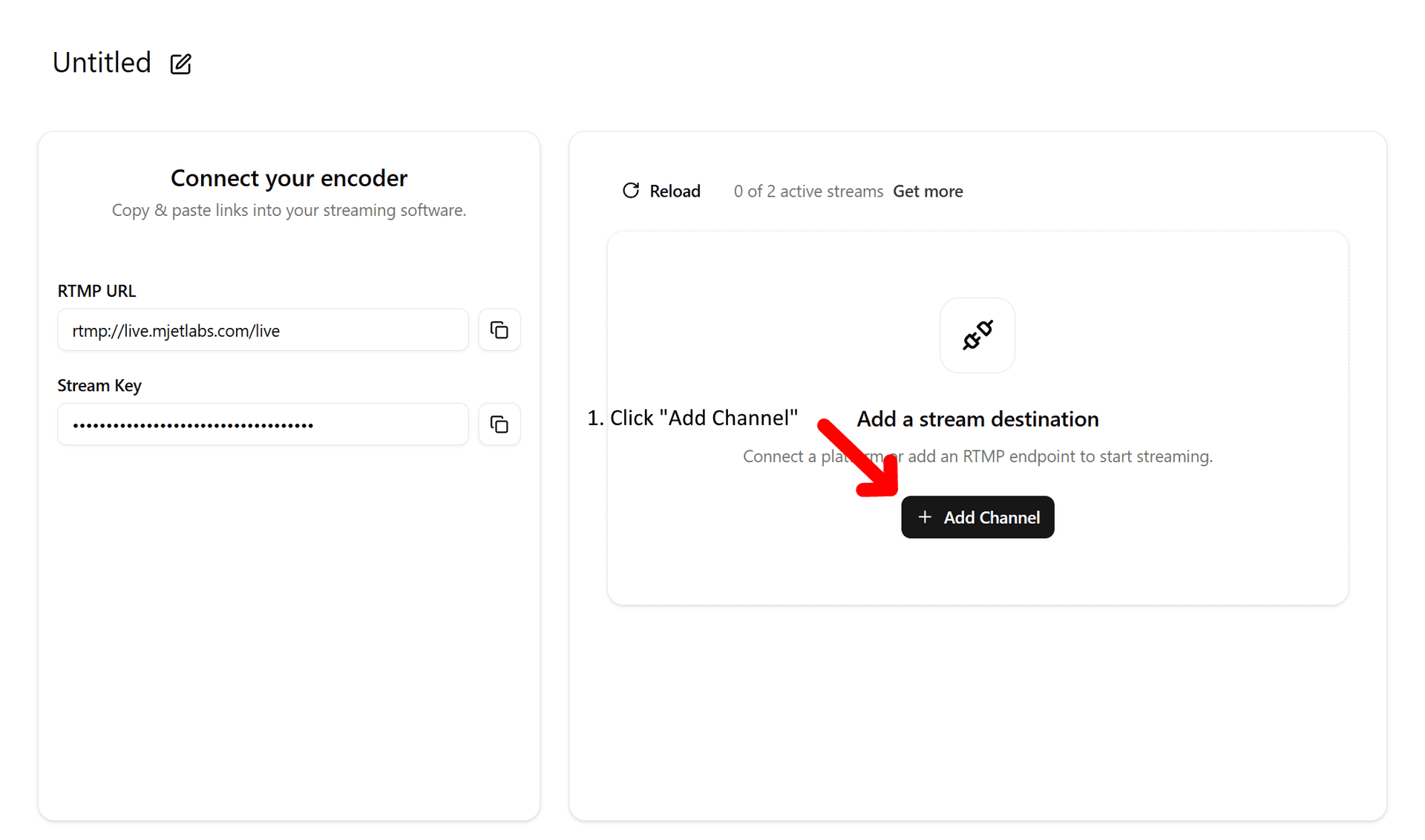 Page with add new channel button