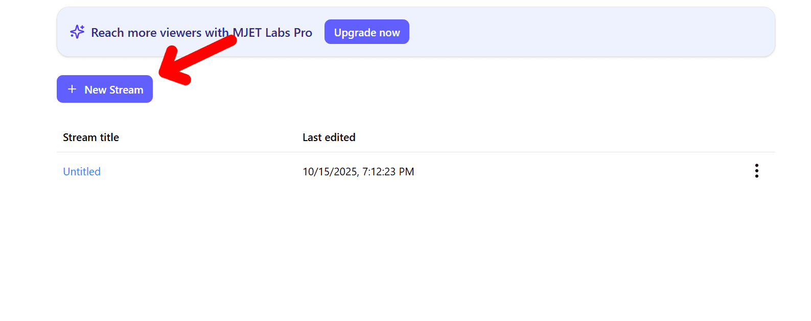 Dashboard with "New Stream" button